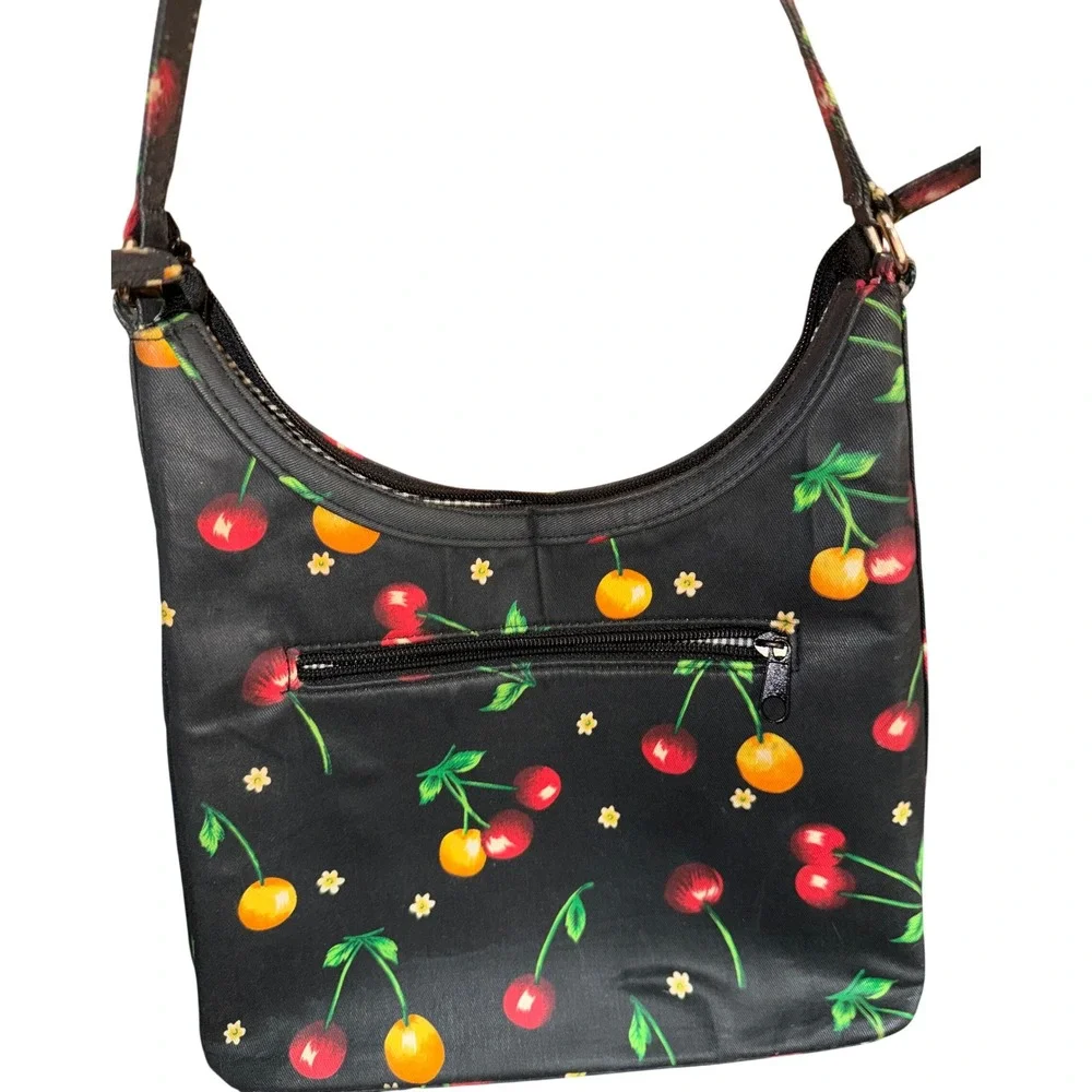 Kate Spade Shoulder Bag Womens Small Black Cherry Print Excellent Y2K Retro